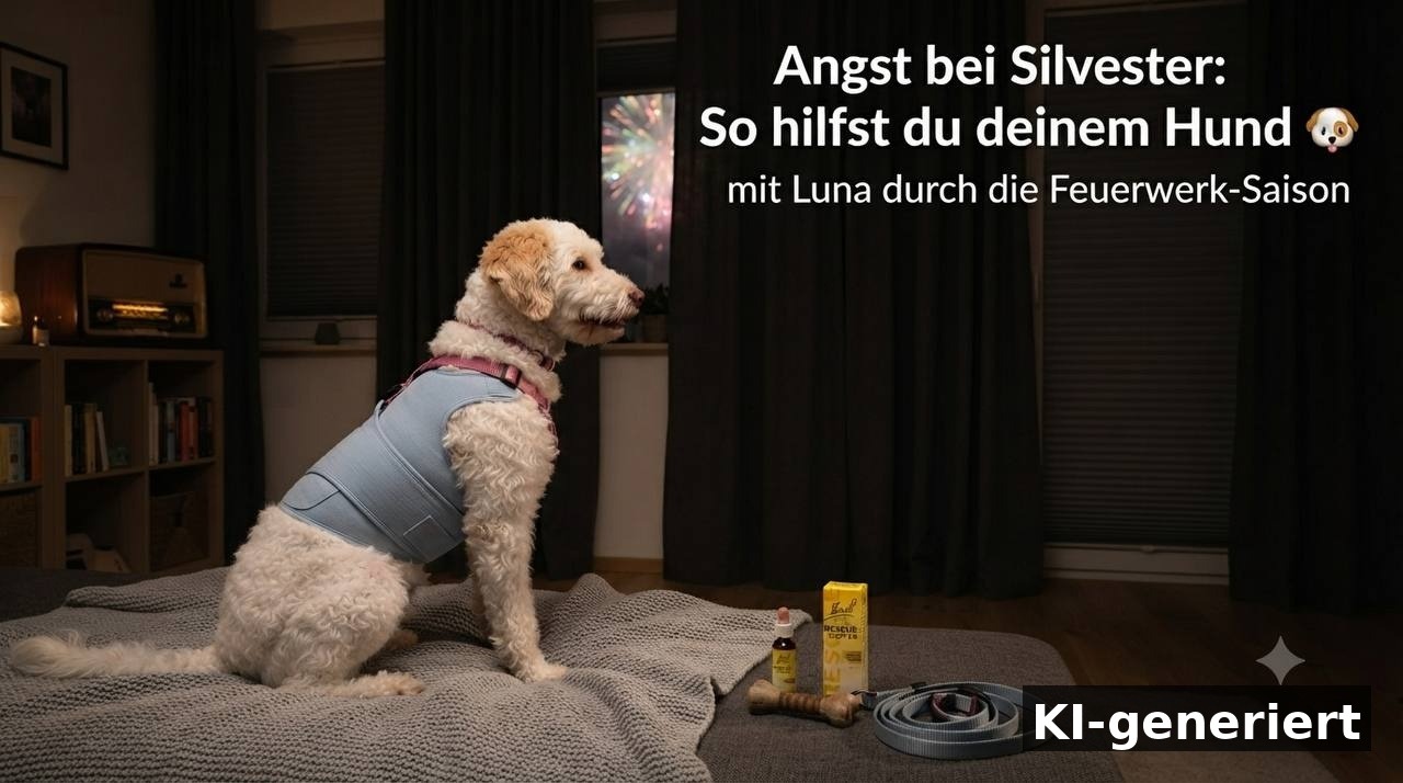 Hund Angst bei Silvester – KI-generiertes Bild eines verängstigten Hundes vor Feuerwerk