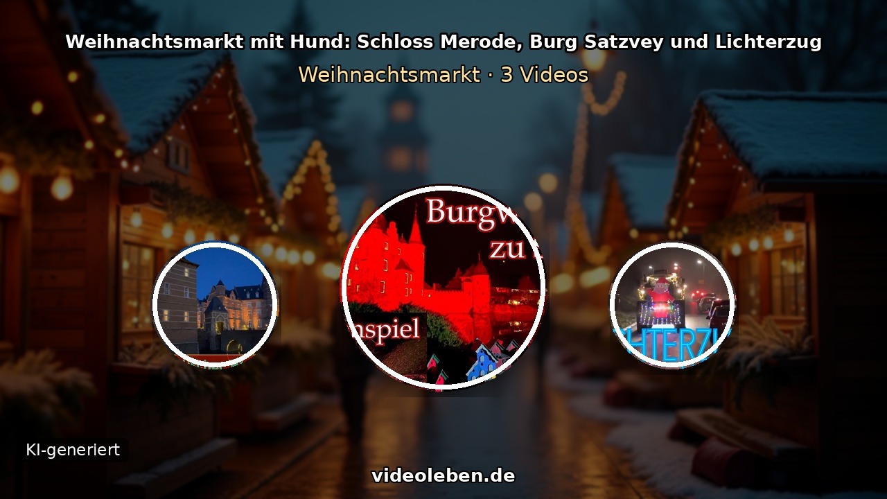 Weihnachtsmarkt mit Hund: Schloss Merode, Burg Satzvey und Lichterzug (3 Video-Motive, KI-generierter Hintergrund)