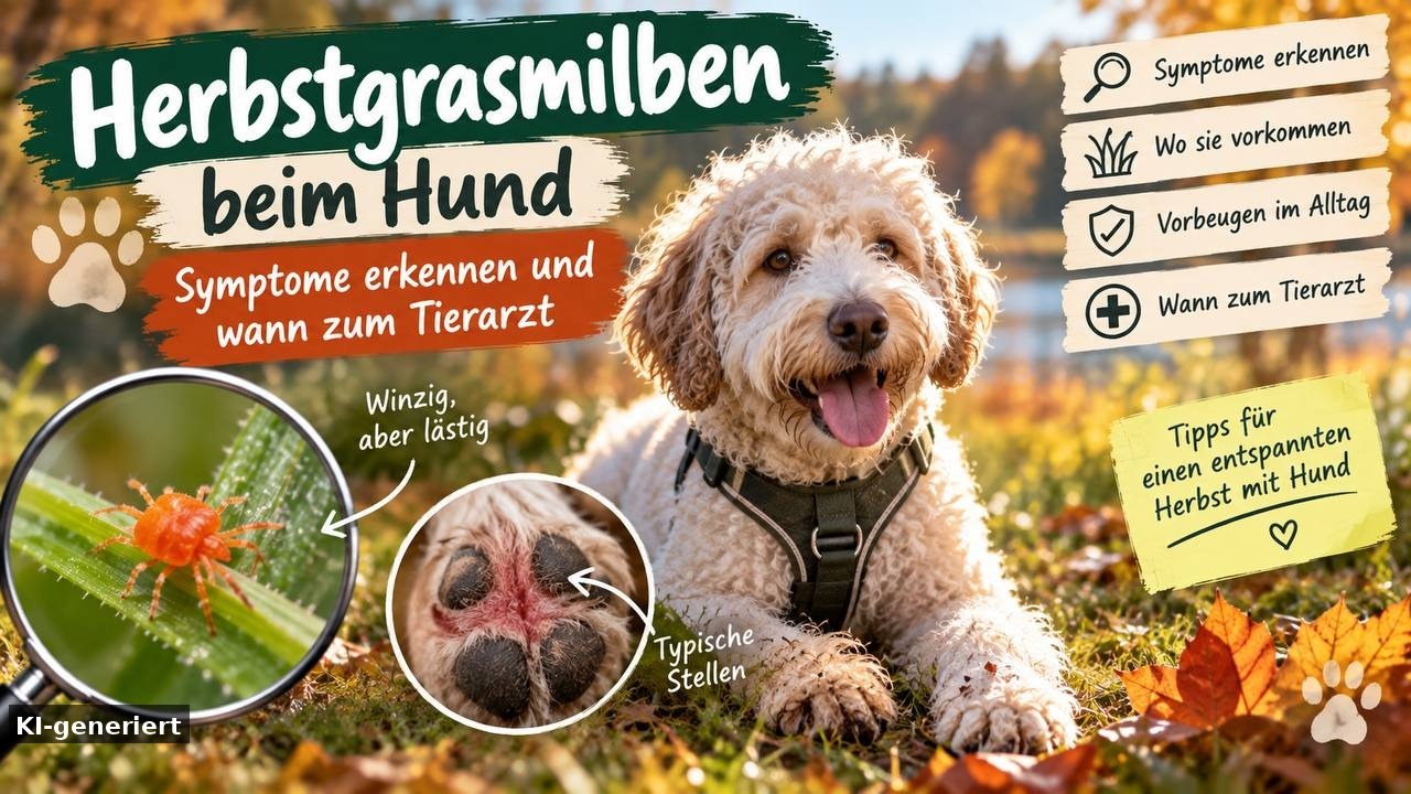 Herbstgrasmilben beim Hund: Symptome erkennen und wann zum Tierarzt (KI-generiert)