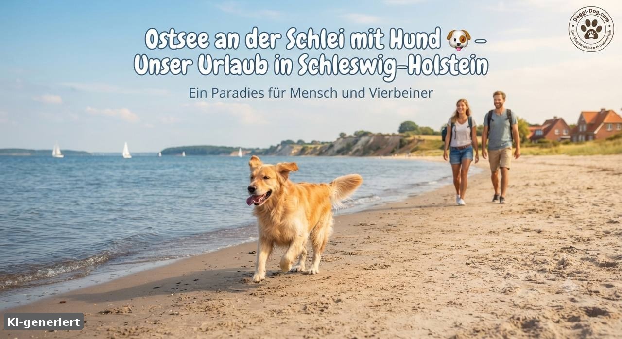 KI-generiertes Beitragsbild: Ostsee an der Schlei mit Hund