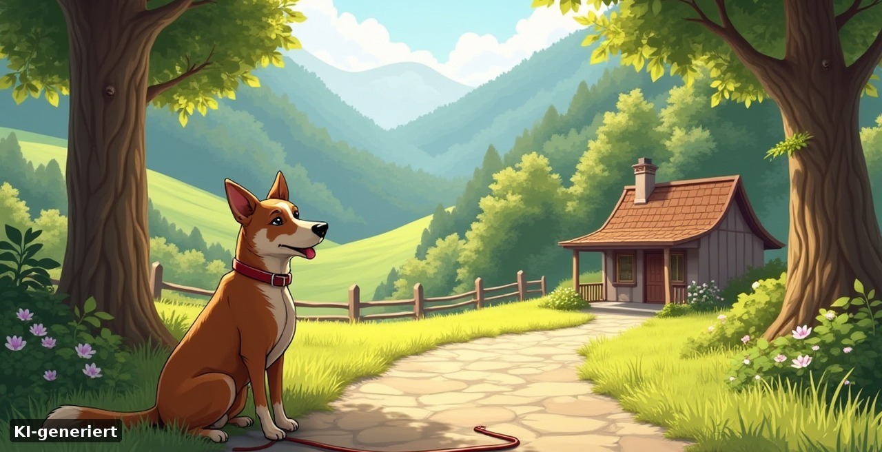 Zoo Wuppertal mit Hund – Hund an der Leine vor dem Eingangsbereich eines Zoos im Bergischen Land (KI-generiert)