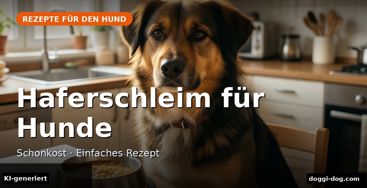 Haferschleim für Hunde in einem Napf, Text-Cover (KI-generierte Darstellung)