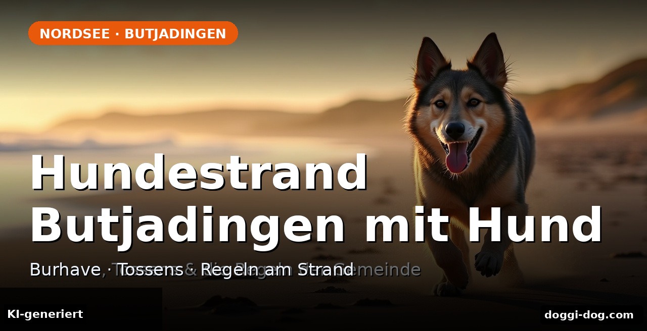 Hundestrand Butjadingen mit Hund – Text-Cover mit Hund am Strand von Burhave (KI-generierte Darstellung)