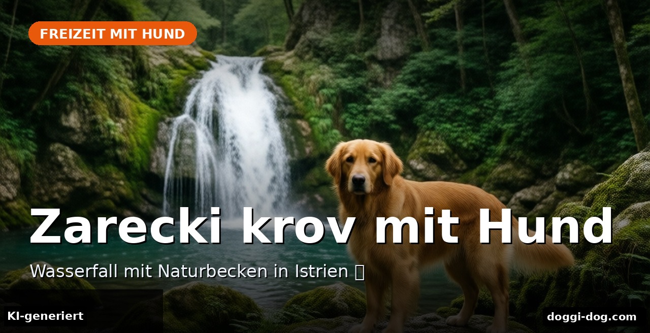Zarecki krov mit Hund – Wasserfall mit Naturbecken in Istrien 🐶 – Beitragsbild (KI-generierte Darstellung)