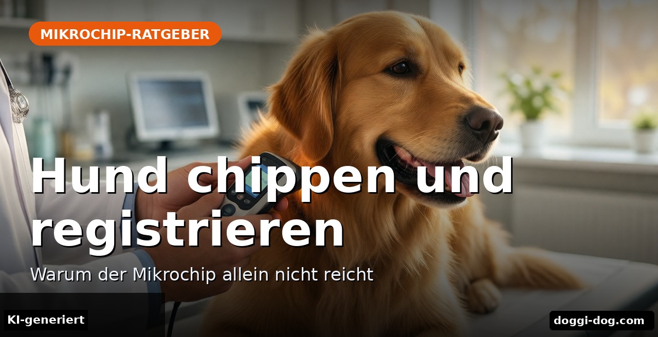 Hund chippen und registrieren: Tierärztin liest den Mikrochip eines Golden Retrievers mit einem Handscanner aus (KI-generierte Darstellung)