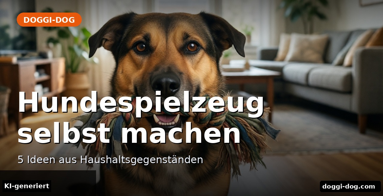 Hundespielzeug selbst machen: Hund hält ein selbst gebautes Zerrseil aus alten T-Shirt-Streifen im Maul